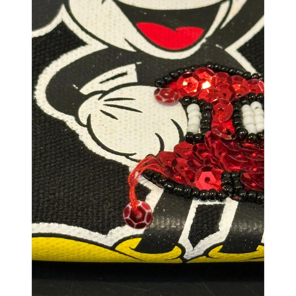 Disney Mickey‎ Mouse Black Canvas Cosmetic Bag Sequin Embellished Makeup Pouch